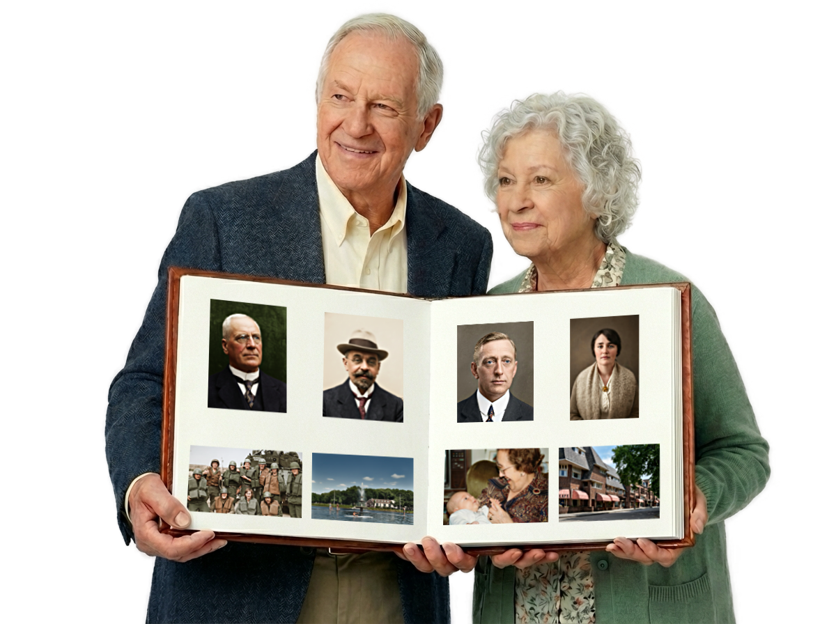 Een familie die samen oude fotoalbums bekijkt